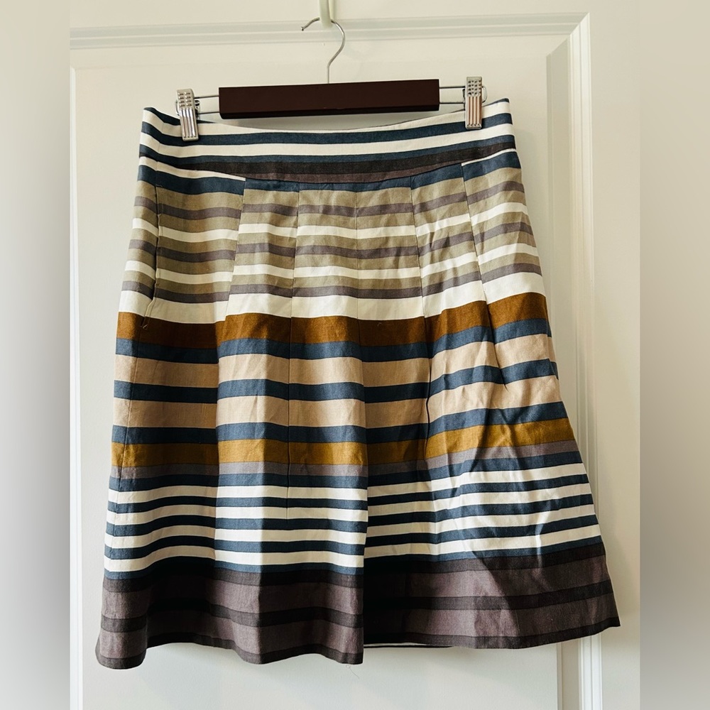 Banana Republic Striped A-Line Skirt in Navy, Mustard, Brown, Cream